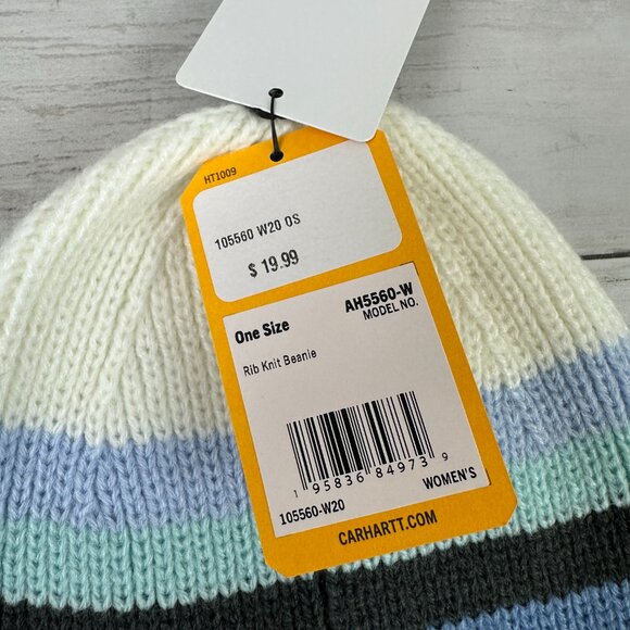 Lot of 2 Carhartt Rib Knit Beanie Pink /white Stripe Women's NEW Hat OS - Picture 6 of 7